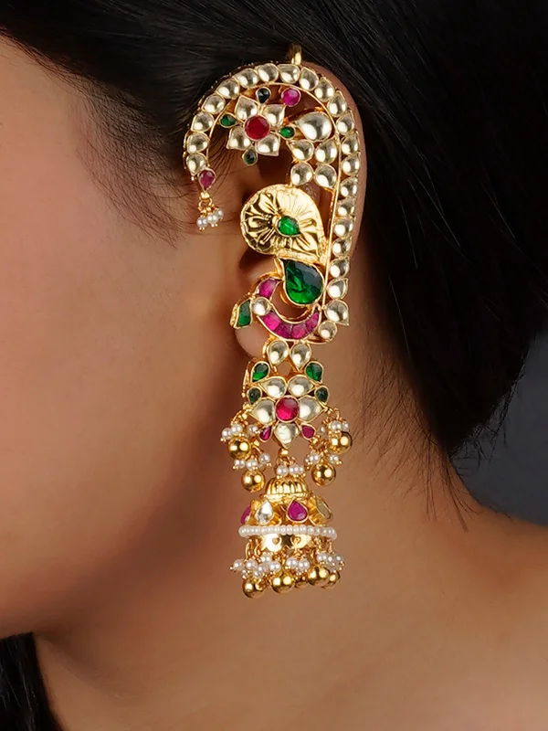 Women’s drop earrings-Multicolor Gold Plated Jadau Kundan Earrings - ME78