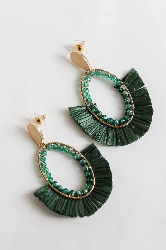 Women’s emerald earrings-Brittany Green Fringe Statement Earrings