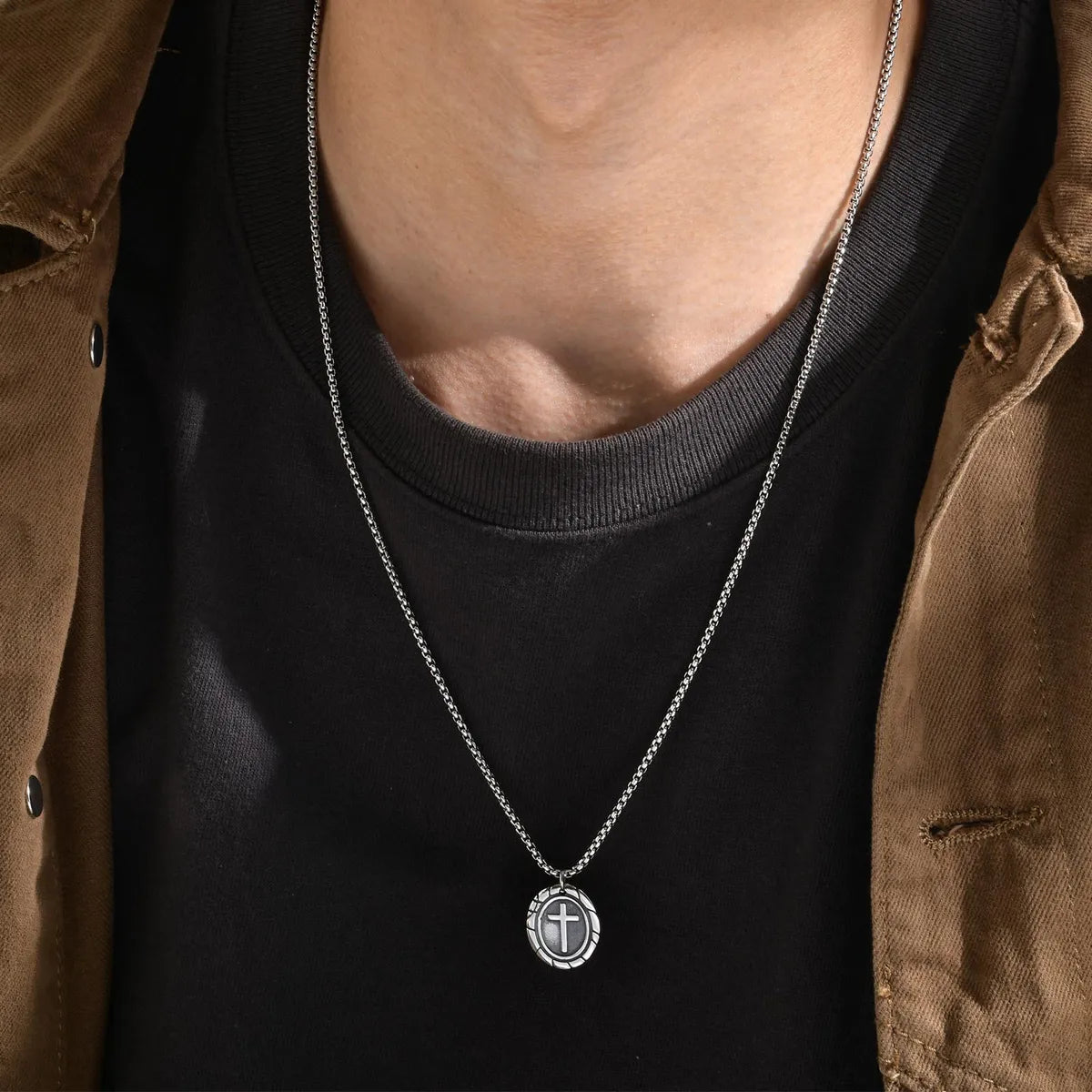 Women’s round pendant necklaces-Punk Cross 201 Stainless Steel Polishing Men'S