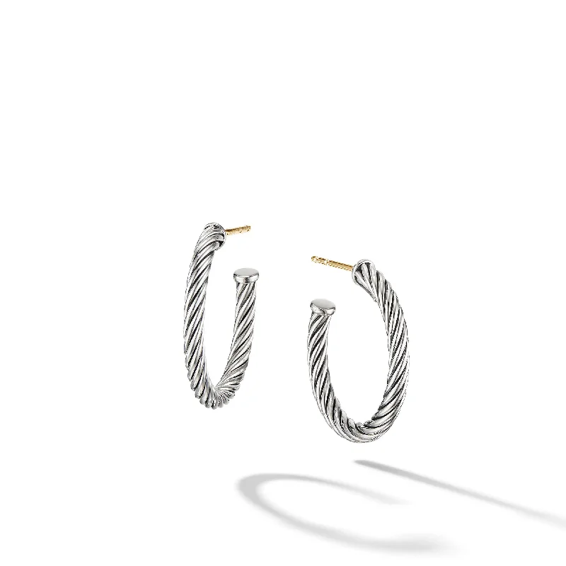 Women’s gemstone earrings-Cable Hoop Earrings in Sterling Silver\, 3/4in