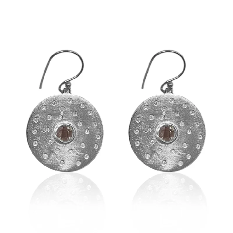 Women’s silver stud earrings-BRUSHED SILVER RONDO CIRCLE EARRINGS