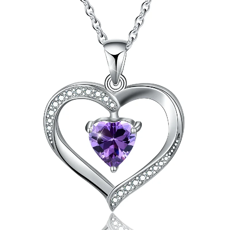 "Mother's Day Love Single Zircon Necklace Platinum (Color: Dark Purple)"