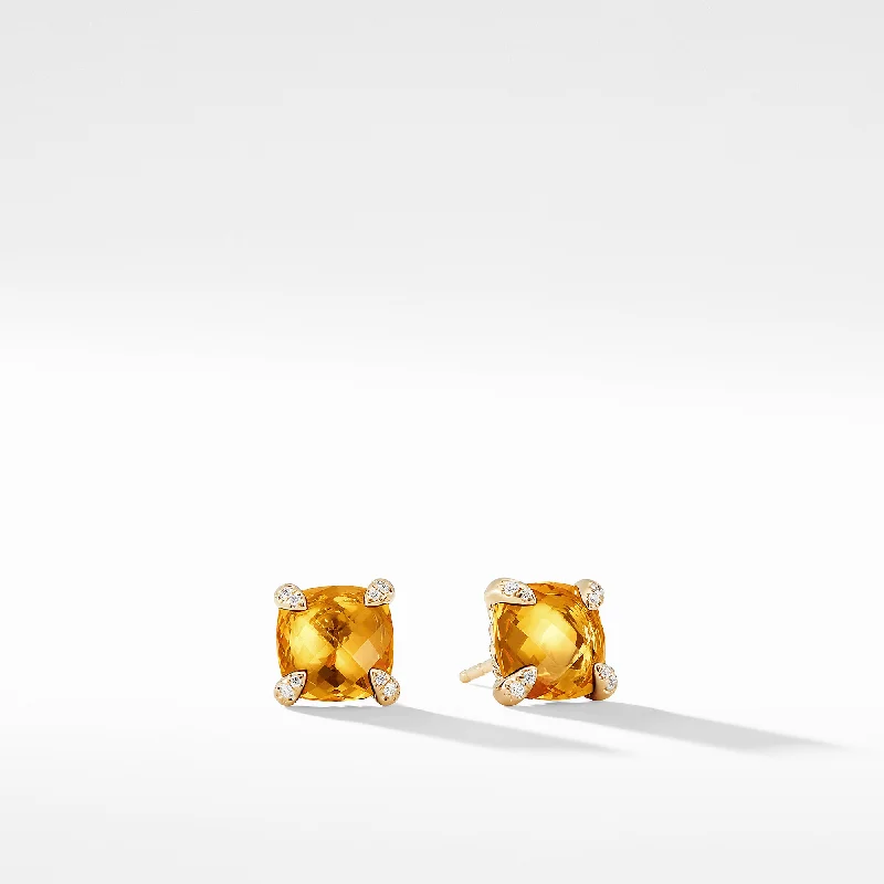 Women’s chunky earrings-Chatelaine® Stud Earrings in 18K Yellow Gold with Citrine and Diamonds\, 8mm