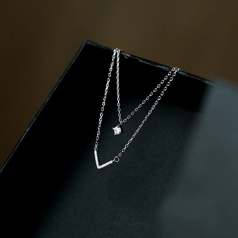 Women’s round pendant necklaces-Sterling Silver White Gold Plated Simple Style Classic Style Plating Inlay Solid Color Zircon Pendant Necklace