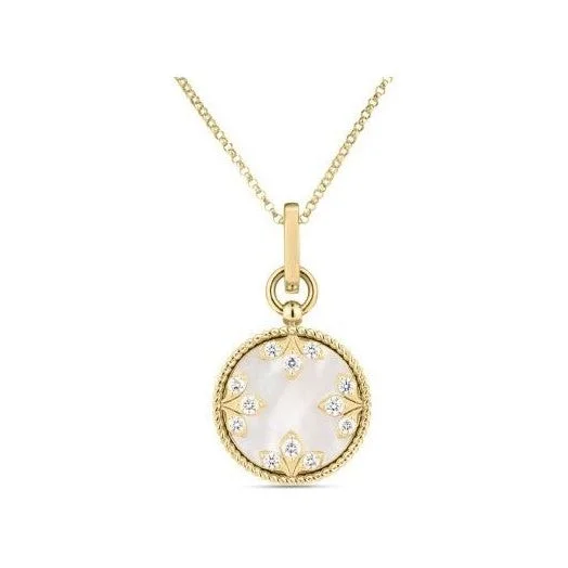 Women’s heart and diamond necklaces-Roberto Coin 18K Yellow Gold Small MOP & Diamond Medallion Necklace