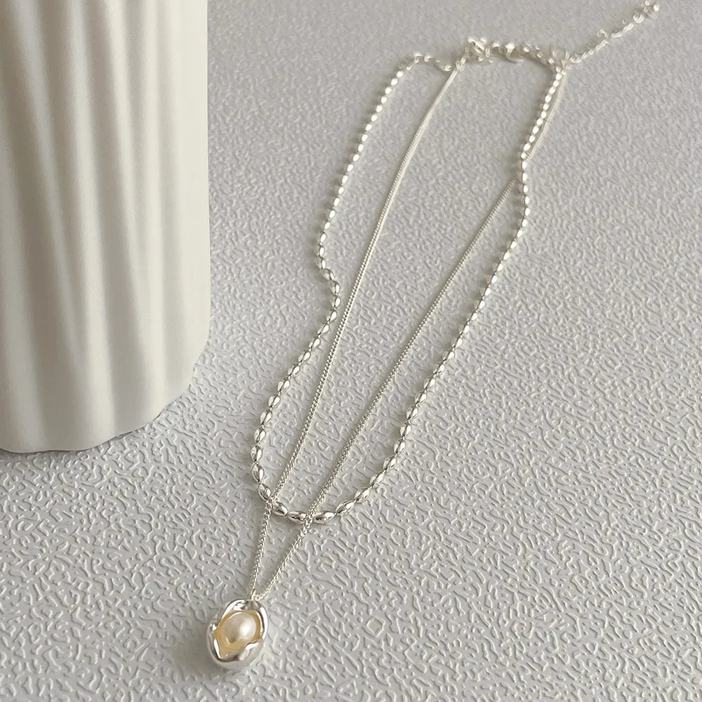 E367 Silver Double-Layer Necklace