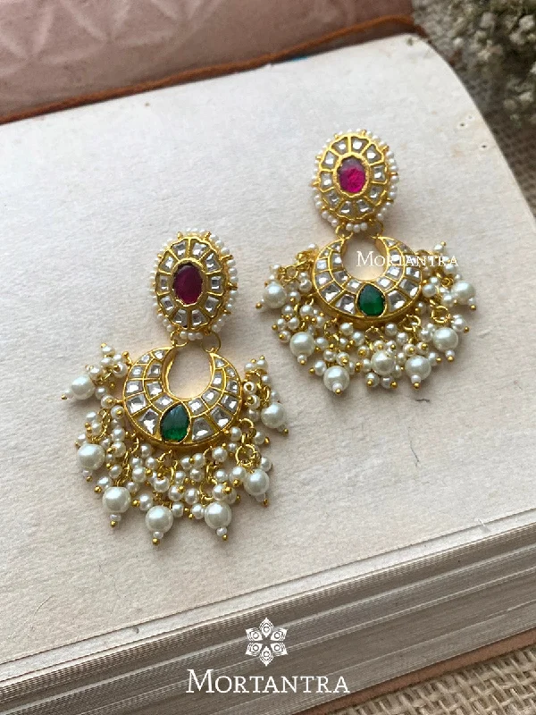 Women’s colorful earrings-Multicolor Gold Plated Thappa Jadau Kundan Earrings - TJ-E25M