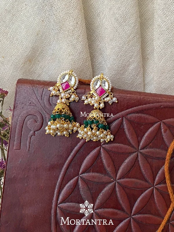 Women’s classy earrings-Pink Color Gold Plated Jadau Kundan Earrings - ME985WPA