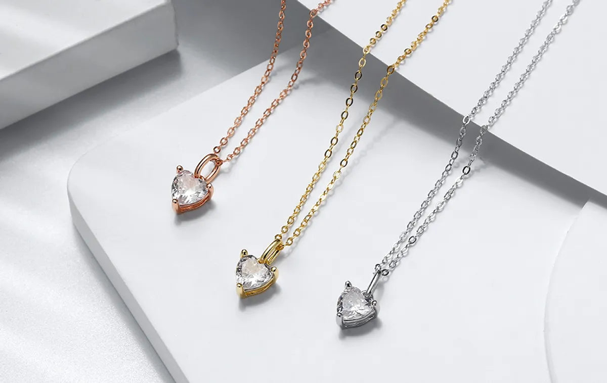 Women’s 3D pendant necklaces-Casual Modern Style Classic Style Heart Shape Sterling Silver 14k Gold Plated Rose Gold Plated White Gold Plated Zircon Pendant Necklace In Bulk