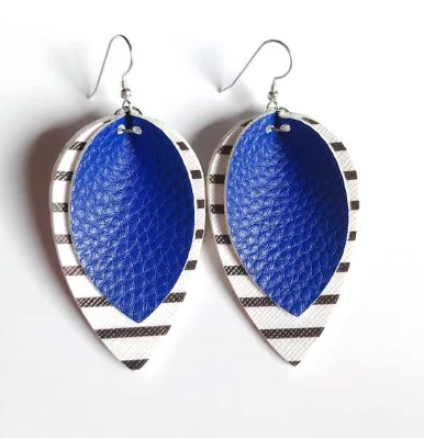 Women’s Swarovski crystal earrings-Blue Striped Leather Drop Earrings