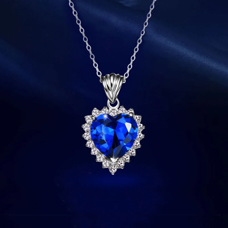 Women’s friendship necklaces-Elegant Shiny Heart Shape Sterling Silver Inlay Zircon Pendant Necklace