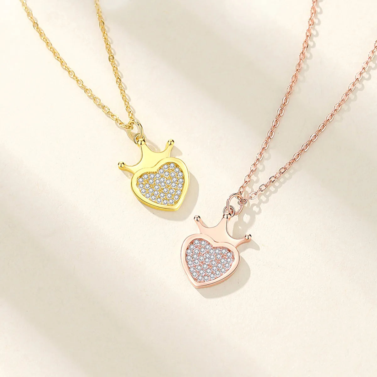 Women’s sparkling diamond necklaces-Lady Heart Shape Crown Sterling Silver Plating Inlay Zircon Pendant Necklace