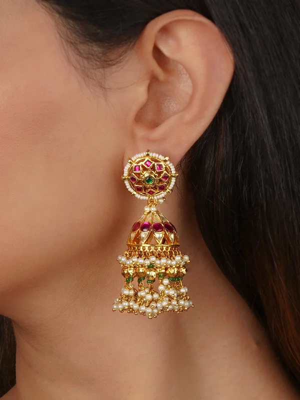 Women’s minimalist earrings-Multicolor Gold Plated Jadau Kundan Earrings - ME1296M