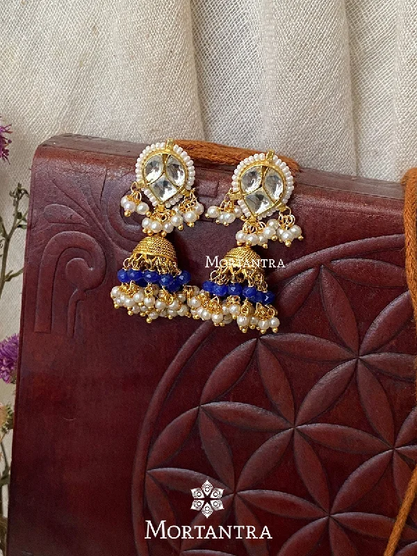 Women’s simple stud earrings-Blue Color Gold Plated Jadau Kundan Earrings - ME985W