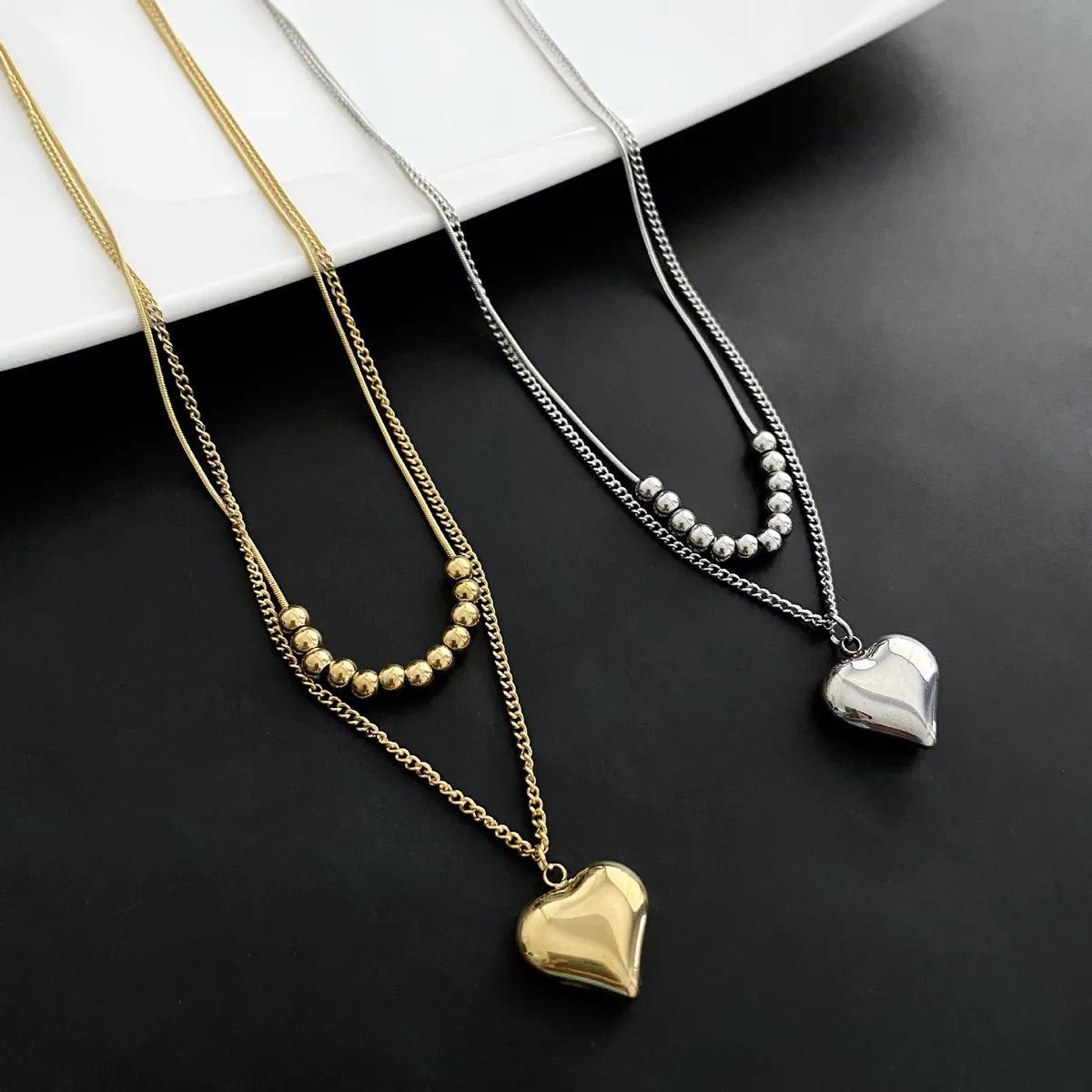 Women’s bar necklaces-Simple Style Commute Heart Shape Stainless Steel Titanium Steel Plating 18k Gold Plated Layered Necklaces