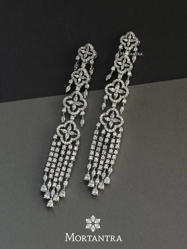 Women’s multi-strand earrings-White Color Silver Plated Faux Diamond Earrings - CZEAR446