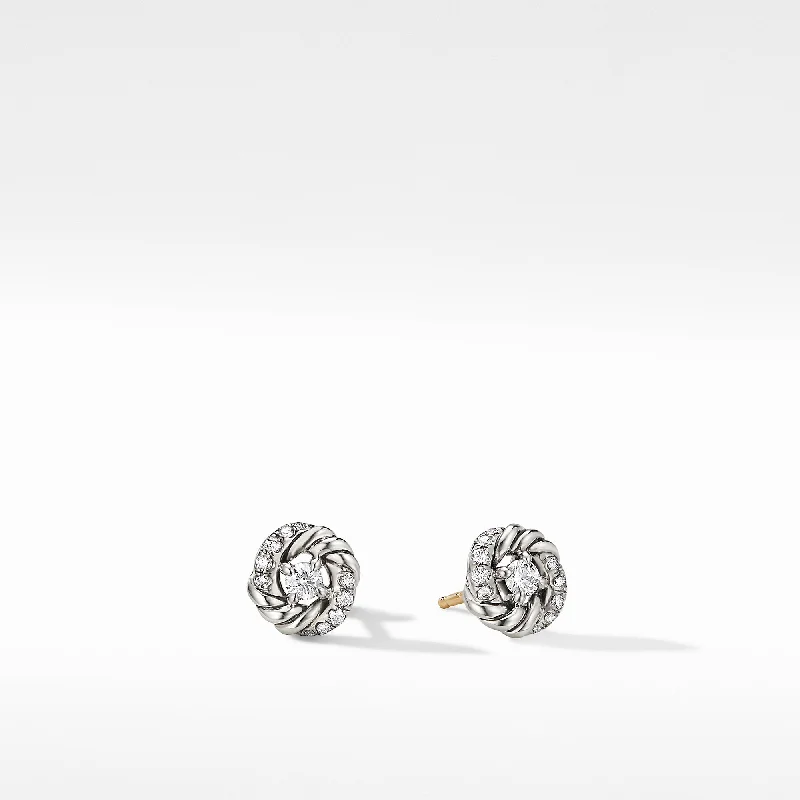 Women’s oval earrings-Petite Infinity Stud Earrings in Sterling Silver with Diamonds\, 7.8mm