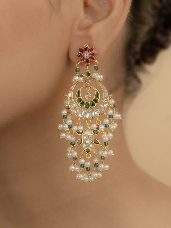 Women’s bridal earrings-Multicolor Gold Plated Jadau Kundan Earrings - ME928M