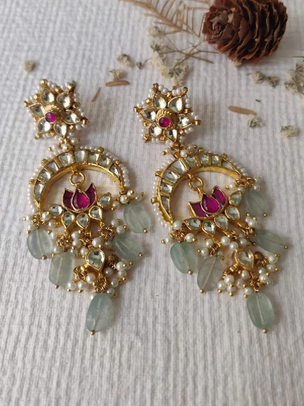 Women’s gold earrings-Pink Color Gold Plated Jadau Kundan Earrings - ME700M