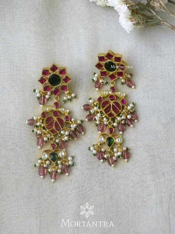 Women’s silver stud earrings-Multicolor Gold Plated Thappa Jadau Kundan Earrings - TJ-E44