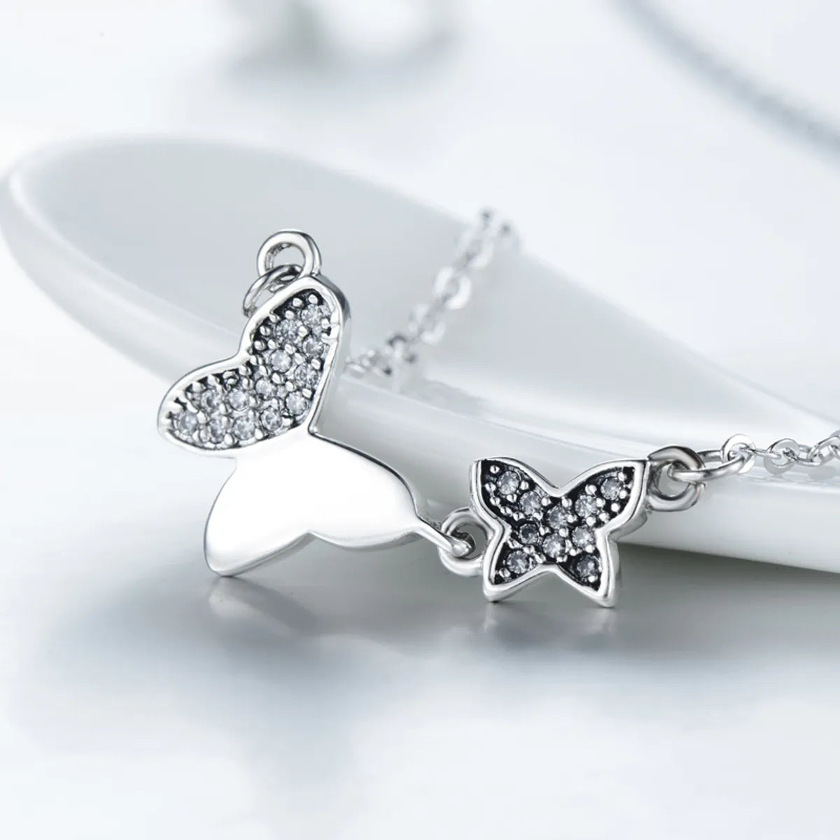 Women’s nameplate necklaces-Sweet Butterfly Sterling Silver Plating Inlay Zircon Thai Silver Pendant Necklace