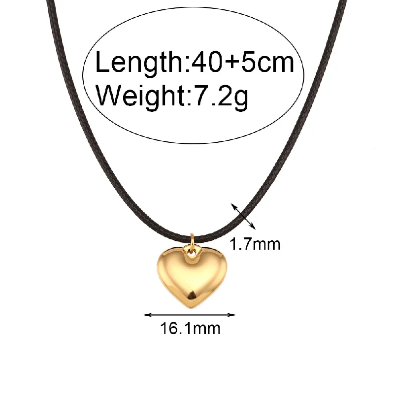 Simple Chain Peach Heart Pendant Necklace-Black rope-Gold