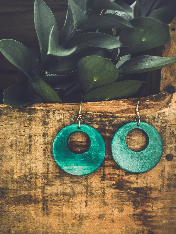 Women’s multi-strand earrings-Beautiful Turquoise Wood Circle Earrings