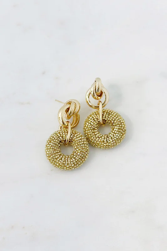 Women’s square earrings-Chunky Beaded Statement Earring Gold