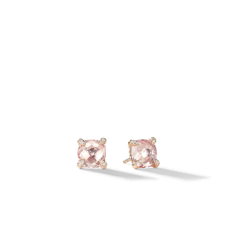 Women’s dangle earrings-Chatelaine® Stud Earrings in 18K Rose Gold with Morganite and Diamonds\, 8mm