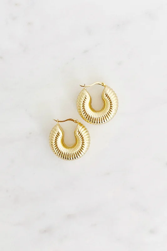 Women’s gold dangle earrings-Ribbed Stainless Chubby Hoop