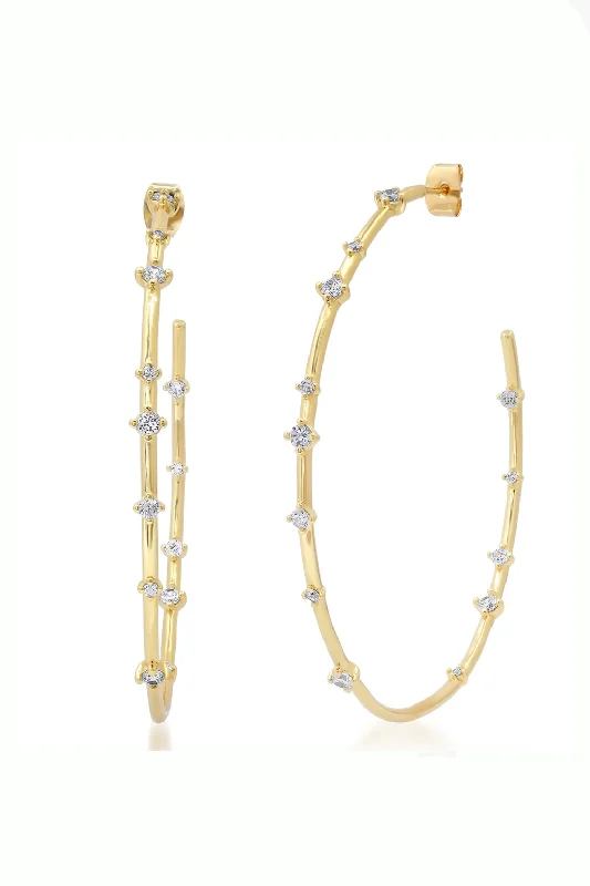 Women’s chandelier crystal earrings-Extra Large Gold Hoops with CZ Stations