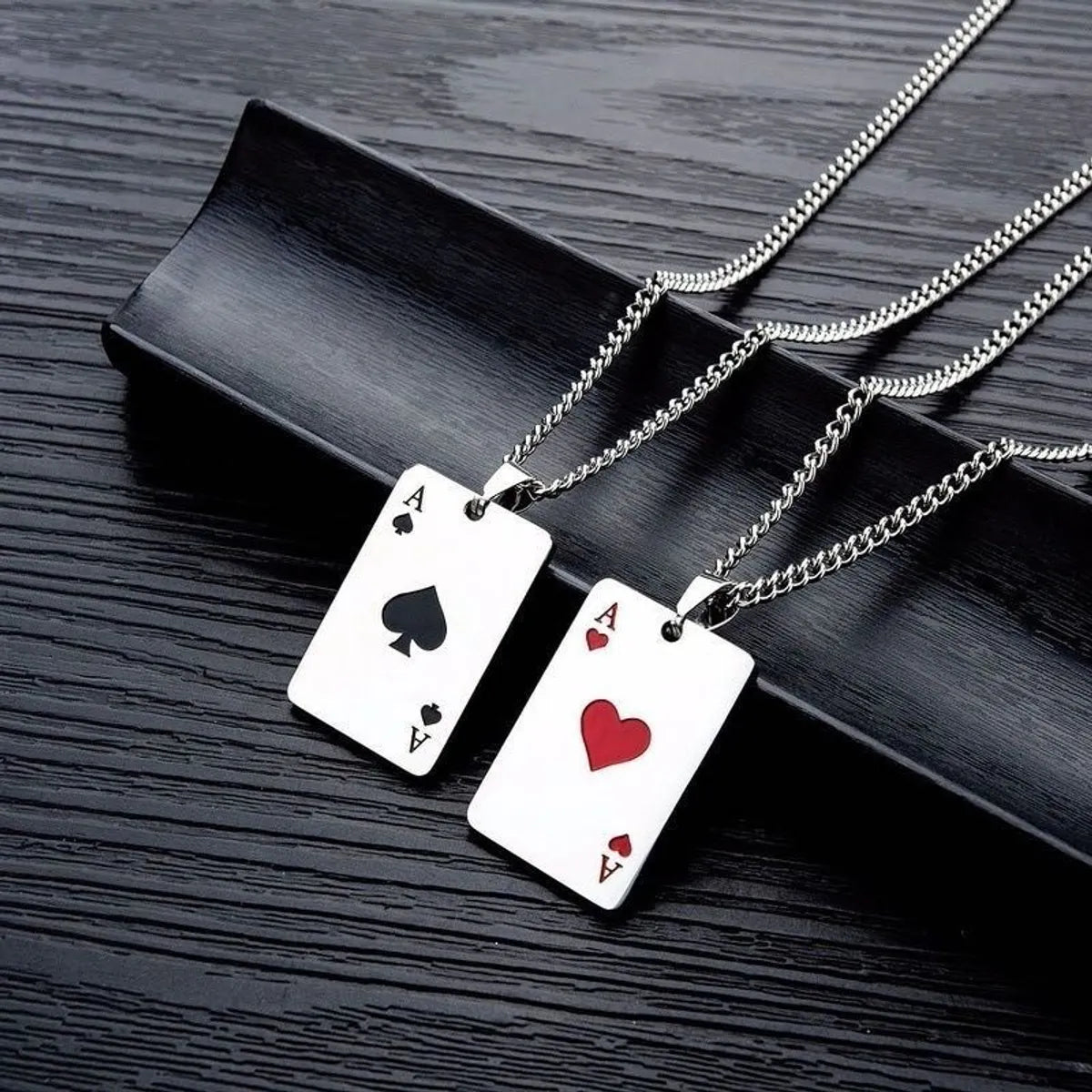 Women’s adjustable chain necklaces-Hip-Hop Poker Alloy Titanium Steel Enamel Men'S Pendant Necklace