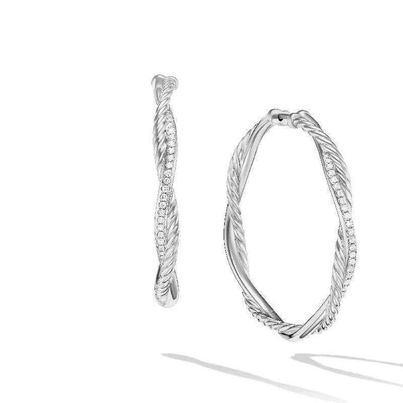 Women’s boho earrings-Infinity Hoop Earrings in Sterling Silver with Diamonds\, 42mm