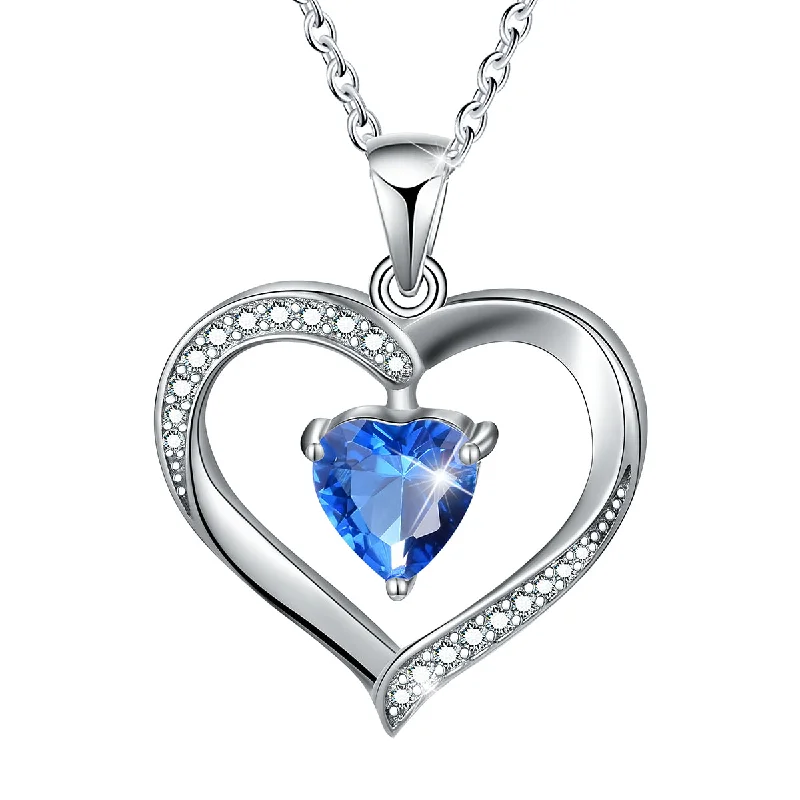 "Mother's Day Love Single Zircon Necklace Platinum (Color: Deep Sea Blue)"