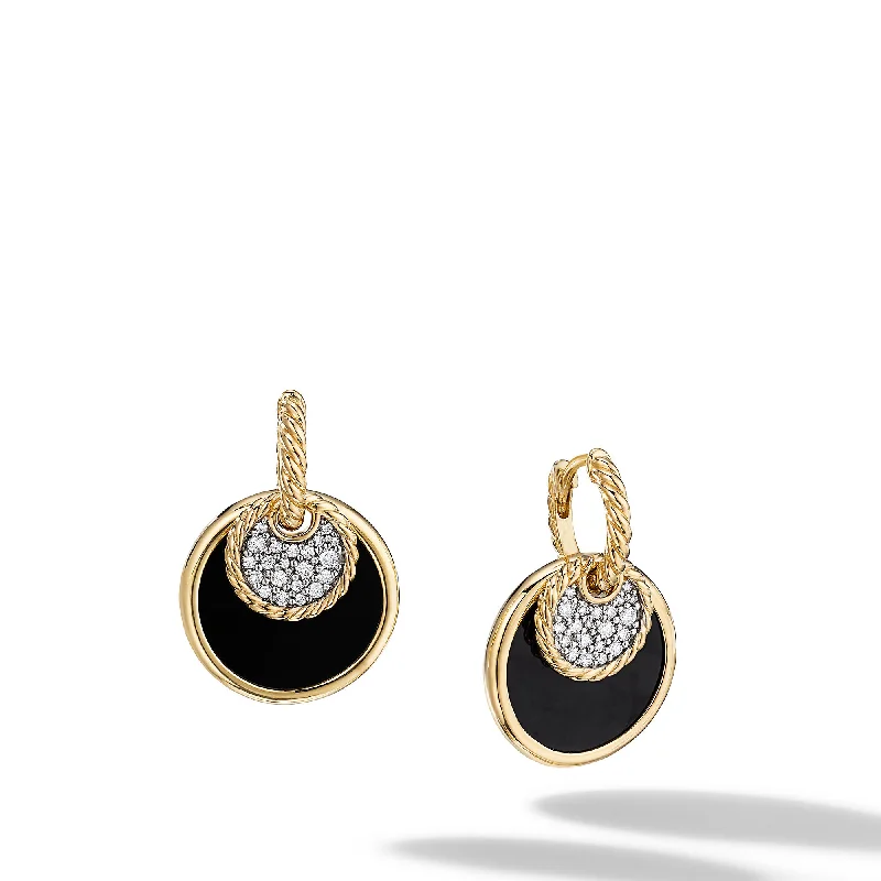 Women’s stacked earrings-DY Elements® Convertible Drop Earrings in 18K Yellow Gold with Black Onyx Reversible to Mother of Pearl and Diamonds\, 21.5mm