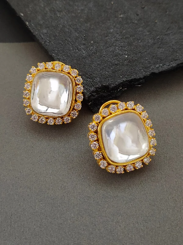 Women’s vintage earrings-White Color Gold Plated Faux Diamond Earrings - CZEAR327G