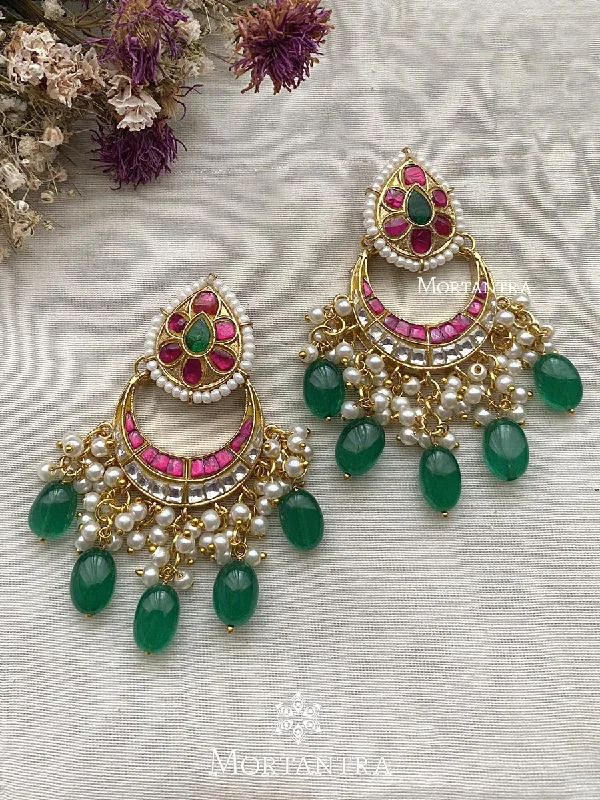 Women’s silver earrings-Multicolor Gold Plated Thappa Jadau Kundan Earrings - TJ-E34M