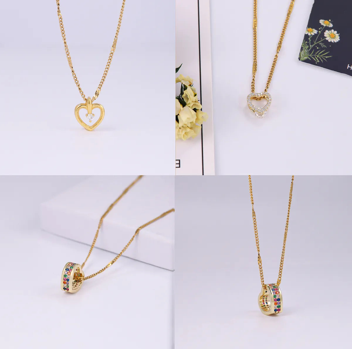 Women’s cross necklaces-Elegant Sweet Heart Shape Stainless Steel Copper Plating Inlay Zircon 18k Gold Plated Pendant Necklace