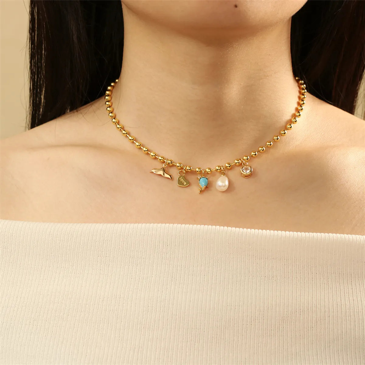 Women’s minimalist necklaces-Copper 18K Gold Plated Simple Style Heart Shape Zircon Choker