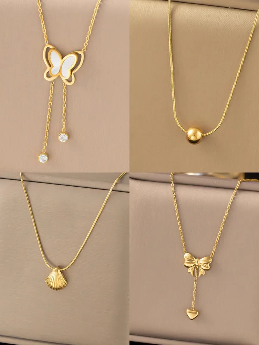 Women’s adjustable necklaces-Wholesale Vintage Style Butterfly Titanium Steel Plating 18k Gold Plated Pendant Necklace