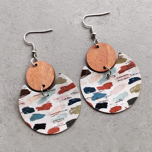 Women’s stacked earrings-Beautiful Wood and Cork Paint Earrings