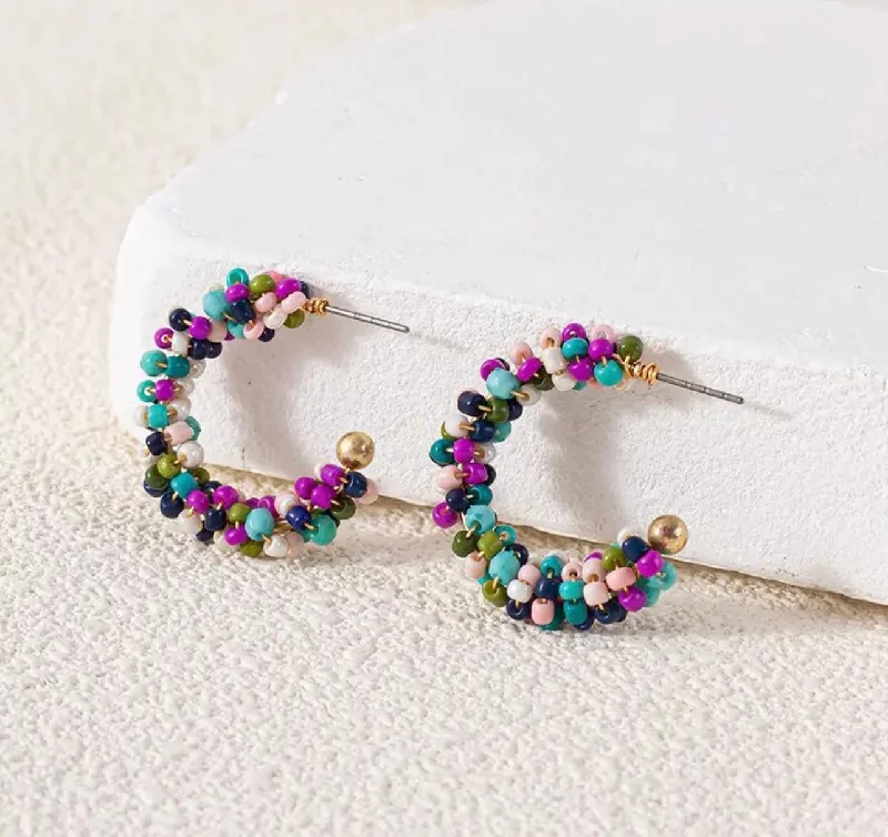 Women’s gemstone earrings-Beautiful Bright Beaded Hoop Earrings