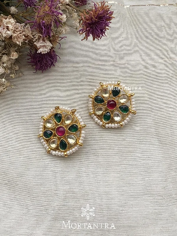 Women’s hoop earrings-Multicolor Gold Plated Jadau Kundan Earrings - ME939M