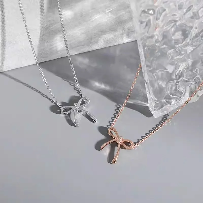 Women’s adjustable necklaces-Sterling Silver Elegant Bow Knot Pendant Necklace