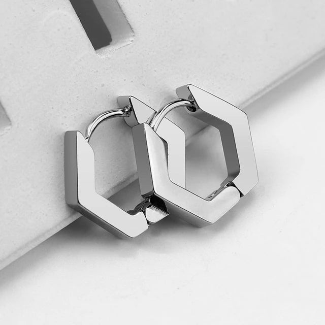 Women’s cubic zirconia stud earrings-Beautiful Stainless-Steel Hexagon Huggie Earrings