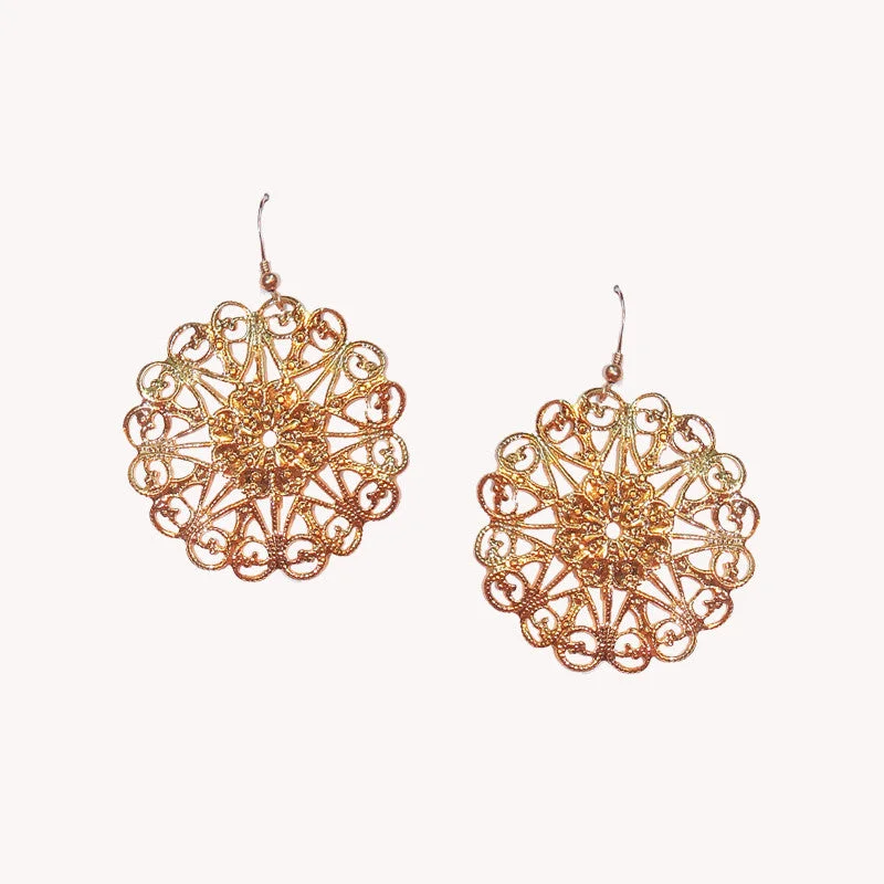 Women’s large dangle earrings-Large Round Filigree