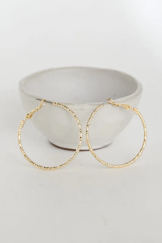 Women’s chunky earrings-Aubree Gold Textured Hoop Earrings