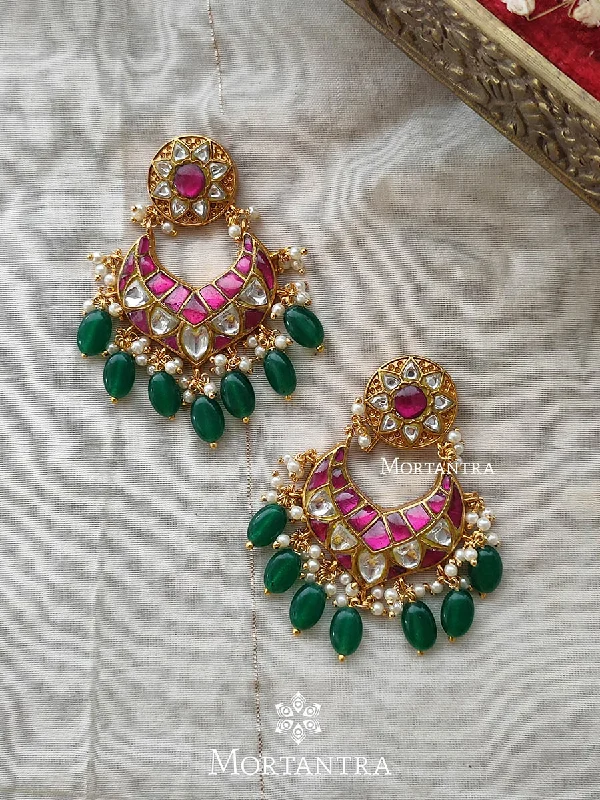 Women’s geometric earrings-Pink Color Gold Plated Thappa Jadau Kundan Earrings - TJ-E15WP