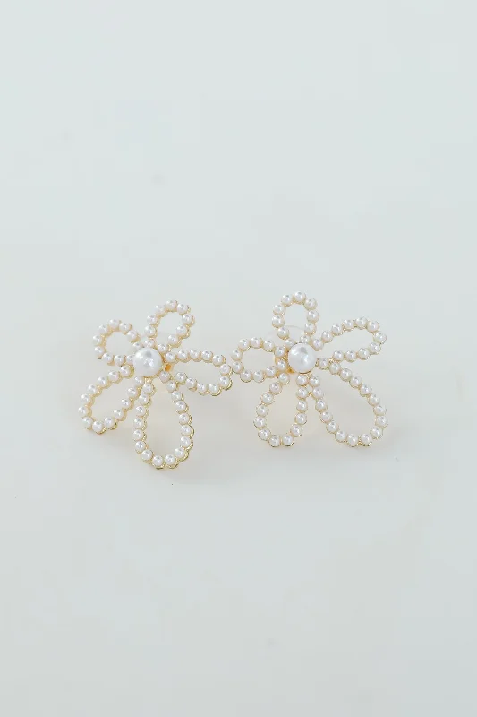 Women’s stud earrings-Eve Gold Pearl Flower Stud Earrings