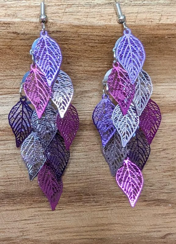 Women’s gold dangle earrings-Beautiful Purple Leaf Chandelier Earrings